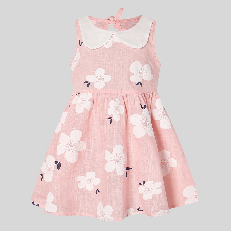 Baby Girl Floral Allover Ruffle Collar Sleeveless Dresses